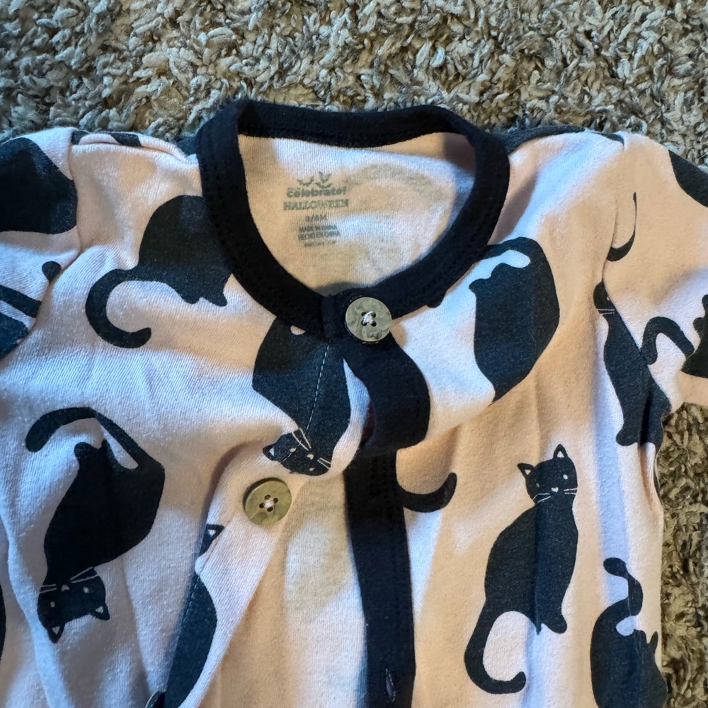 Cat Print Button-Up Onesie